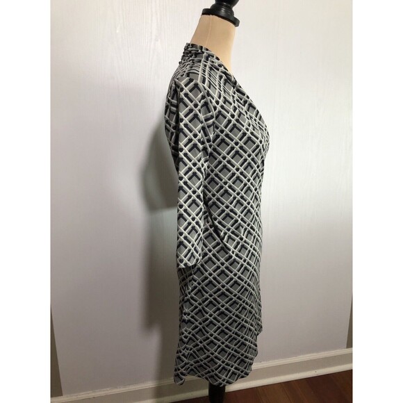 J McLaughlin Dress Womens XS Gray Black Lattice Print Catalina Cloth Faux Wrap - Picture 5 of 12